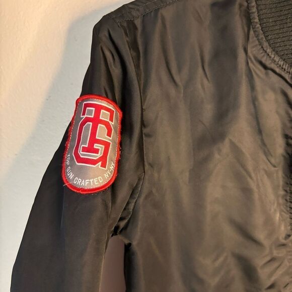 Top Gun Tomcat Black Bomber Jacket Chenille Patches Pockets Kids Sz 10 - Picture 5 of 6